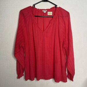 J.‎ Crew Top Women's Size XXL Geranium Red Novelty Artist Swiss Dot Blouse NEW
